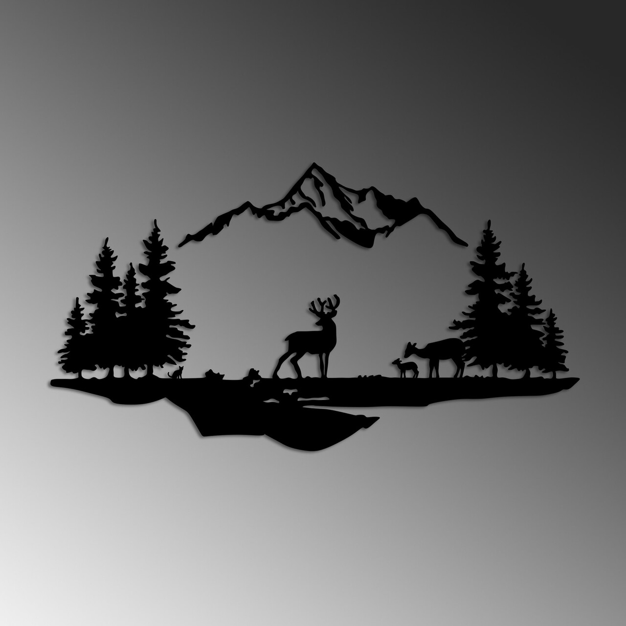 Decoratiune de perete, Deer And Landscape, Dimensiune: 38 x 11 cm (1 bucată), Negru - view 4