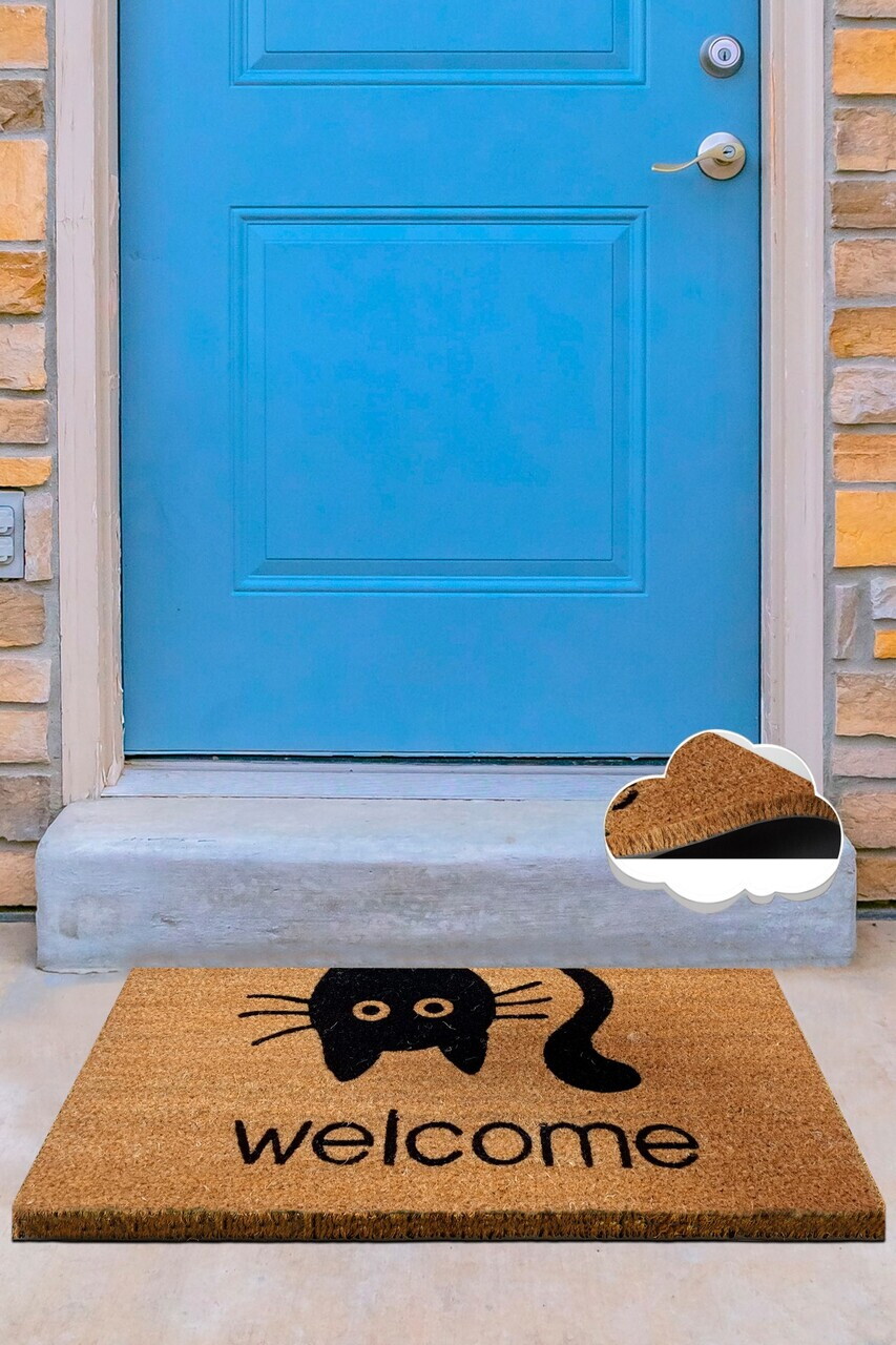 Covoras de intrare, Coco Reverse Cat, 40x60 cm, COIR, Multicolor