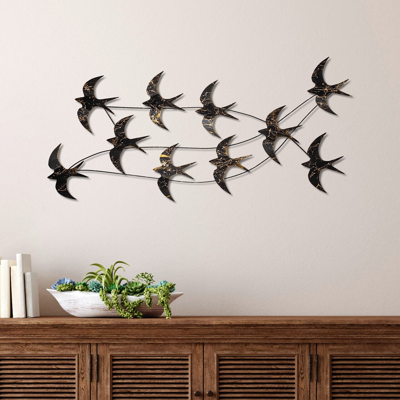 Decoratiune de perete, Flock of Swallows 3, Dimensiuni: 45 x 104 x 8 cm, Multicolor - view 2