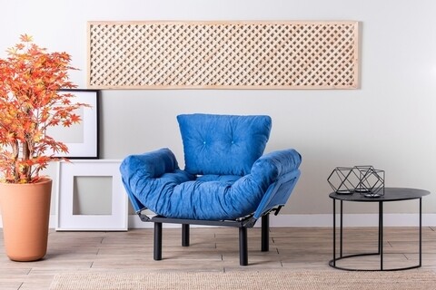 Fotoliu extensibil Nitta Single, Futon,135×70 cm,metal, albastru FUTON