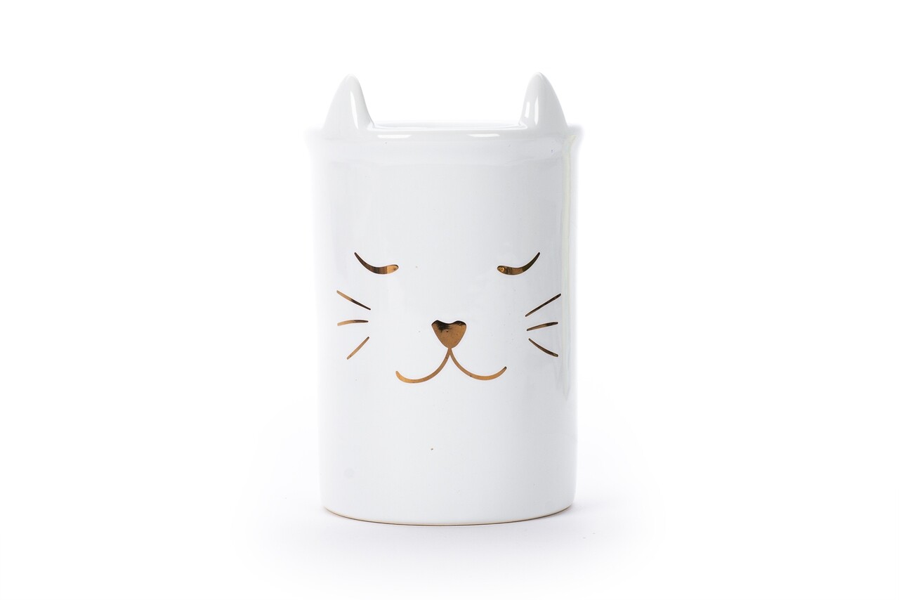 Suport Pentru Pensule Cosmetice, Cute Cat, Tri-Coastal Design, Ceramica