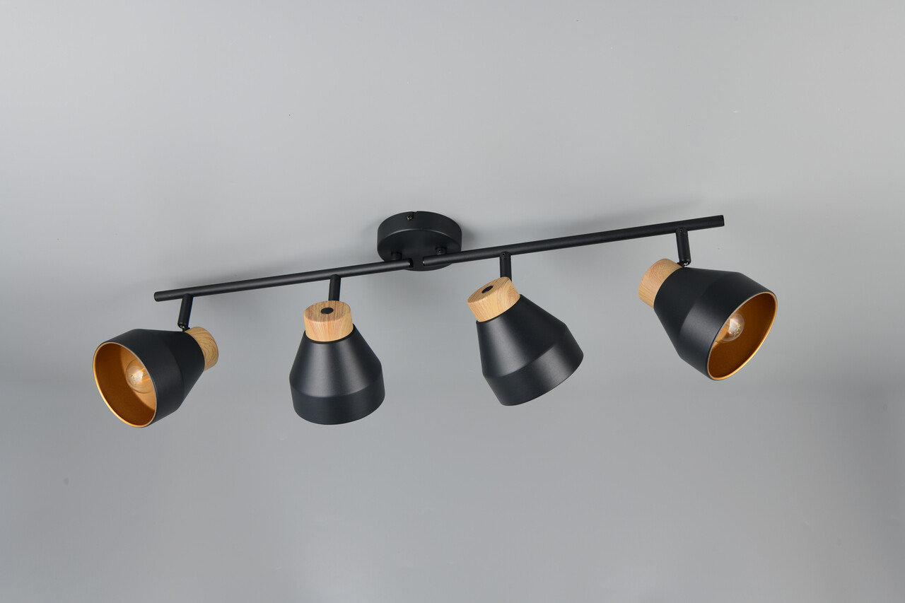 Plafoniera Valentin, RL, 71.5x15x22 cm, 10W, 4x E14, metal, negru mat/natur