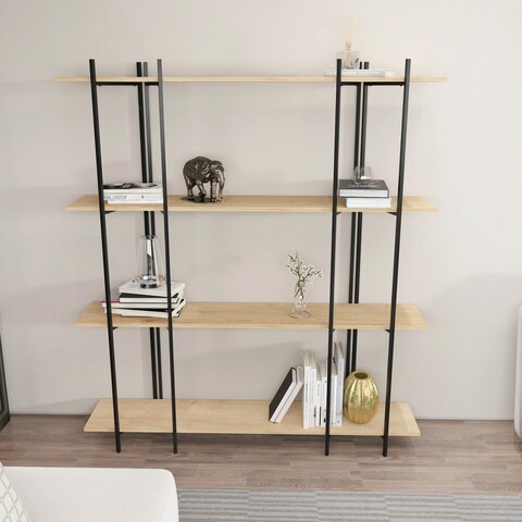 Corp biblioteca, Zena Home, Moss, 160x180x29.6 cm, PAL, Stejar / Negru mezoni.ro