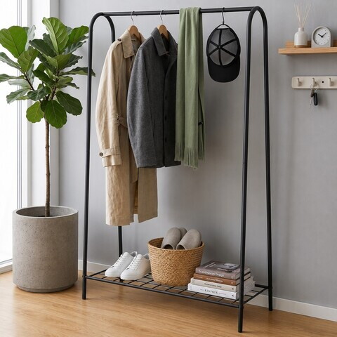 Suport de haine, Hanah Home, Oria, 89x137x30 cm, Negru
