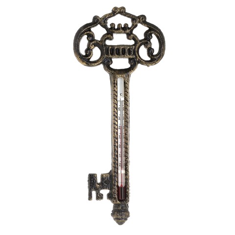 Termometru Key Antique, InArt, 9x1.5x21 cm, fier, maro/auriu