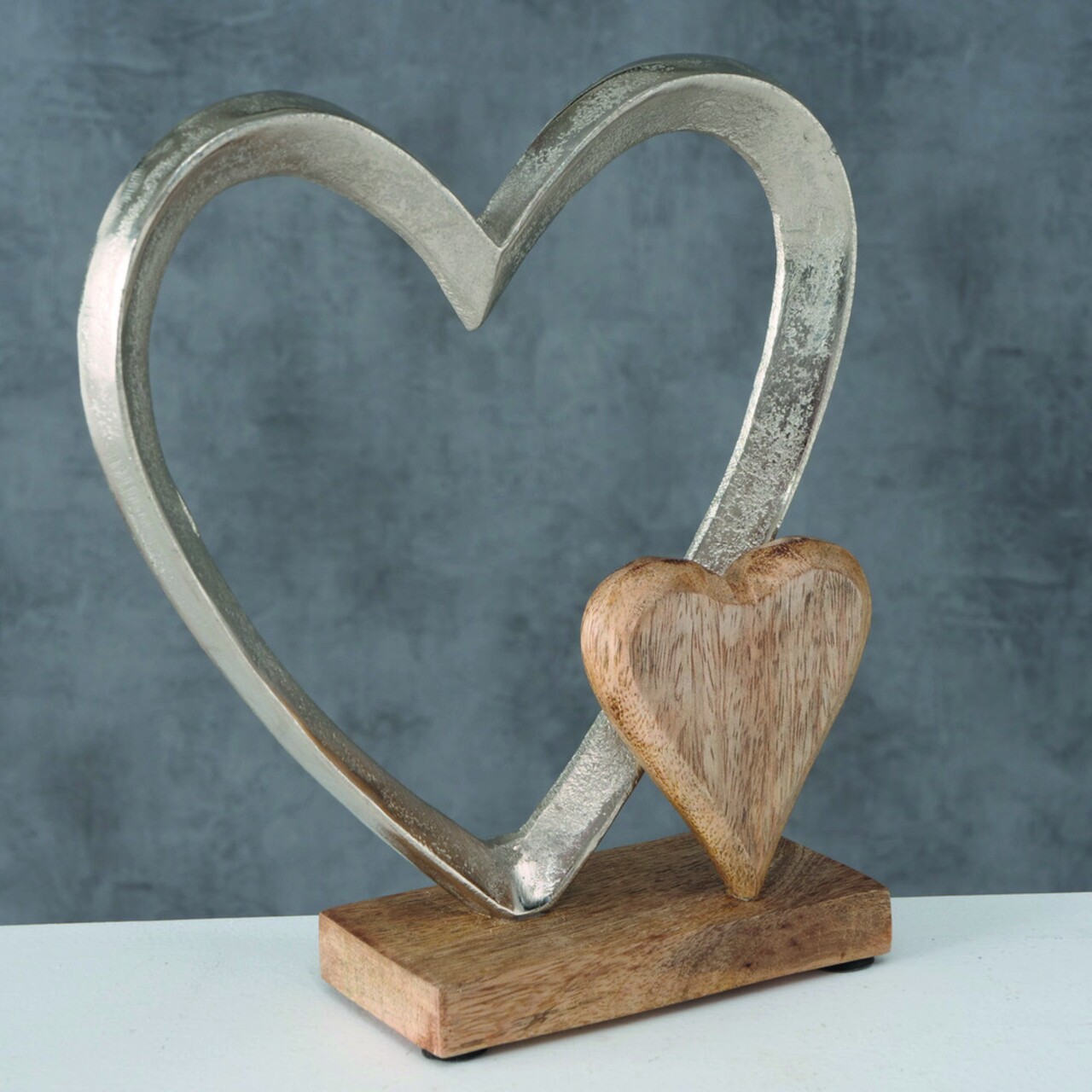 Decoratiune Carolyn Heart, Boltze, 22x18x7.5 Cm, Lemn De Mango/aluminiu