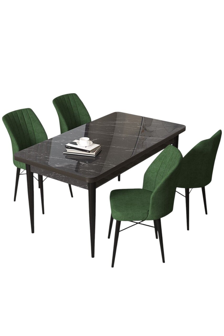 Set masă și scaune (5 bucăți), Hanah Home, Arp, Marmură neagră / Kaki - view 2