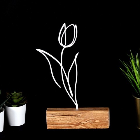 Decoratiune, tulip, 17x30x3.5 cm, metal, alb