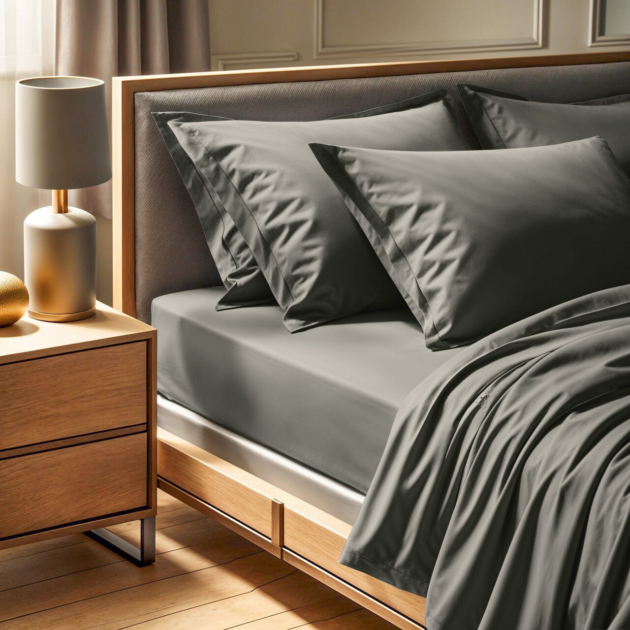 Cearceaf de pat cu elastic Ranforce Single Small (FR), L'essentiel Maison, Tonne Verte, Gri inchis