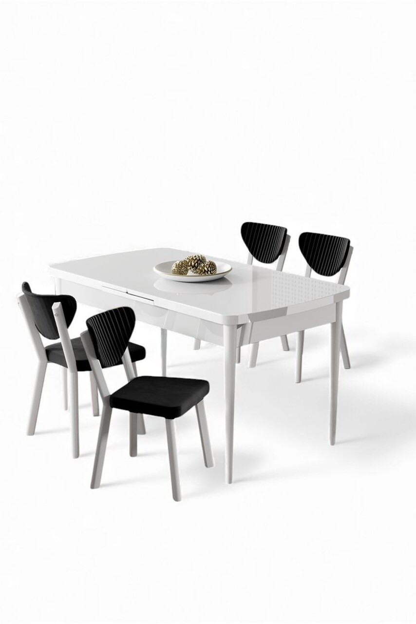 Set masă și scaune extensibile (5 Pieces), Hanah Home, Exve, Alb/Negru - view 2