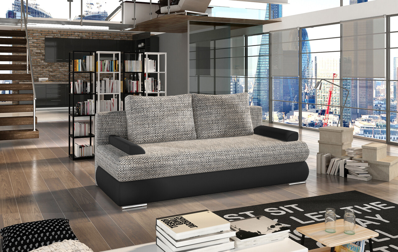 Canapea extensibila 3 locuri ELTAP, Milo, 213x95x90 cm, lemn/poliester, gri/negru