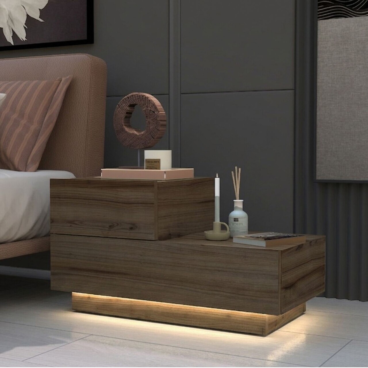 Noptiera Hanah Home Kayra 70x35x38.3 cm PAL Nuc antic