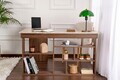 Birou, Nordure, Vesper, 130x72x120 cm, PAL MELAMINAT, Travertin / Nuc Venezia