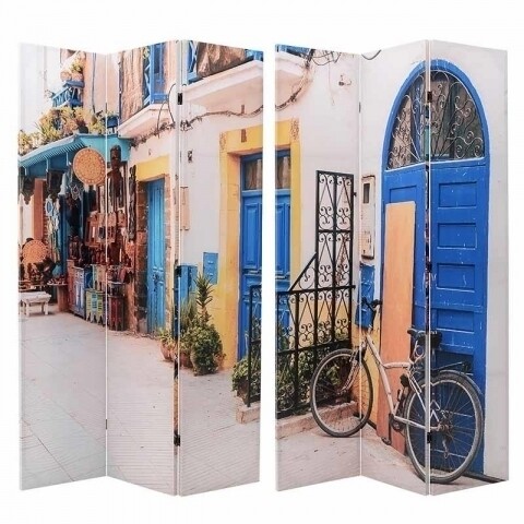 Paravan decorativ cu 2 fete Greek Island, InArt, 120 x 180 x 3 cm, mesteacan si panza, multicolor