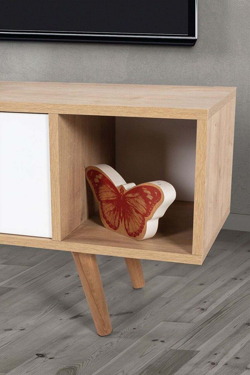 Comoda TV, Hanah Home, Mesir 3328, 130x47x35 cm, PAL, Stejar Safir / Alb — imaginea 5