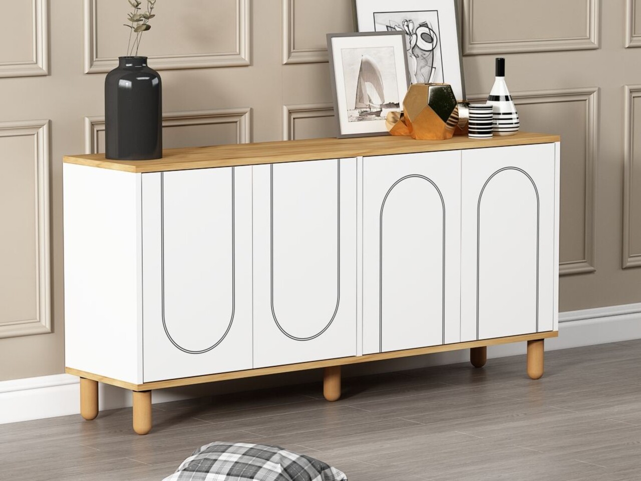 Consola, Hanah Home, Ravone, 150x73x36 cm, PAL, Stejar Safir / Alb - imagine 2