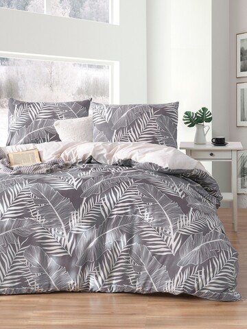 Lenjerie de pat dubla, Palm - Grey, EnLora Home, 65% bumbac/35% poliester