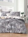 Lenjerie de pat dubla, Palm - Grey, EnLora Home, 65% bumbac/35% poliester