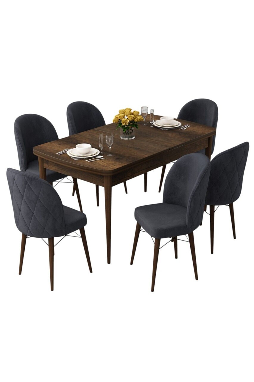Set masa extensibila si scaune (7 piese), Hanah Home, Rut, Model baroc din lemn / Antracit — imaginea 2