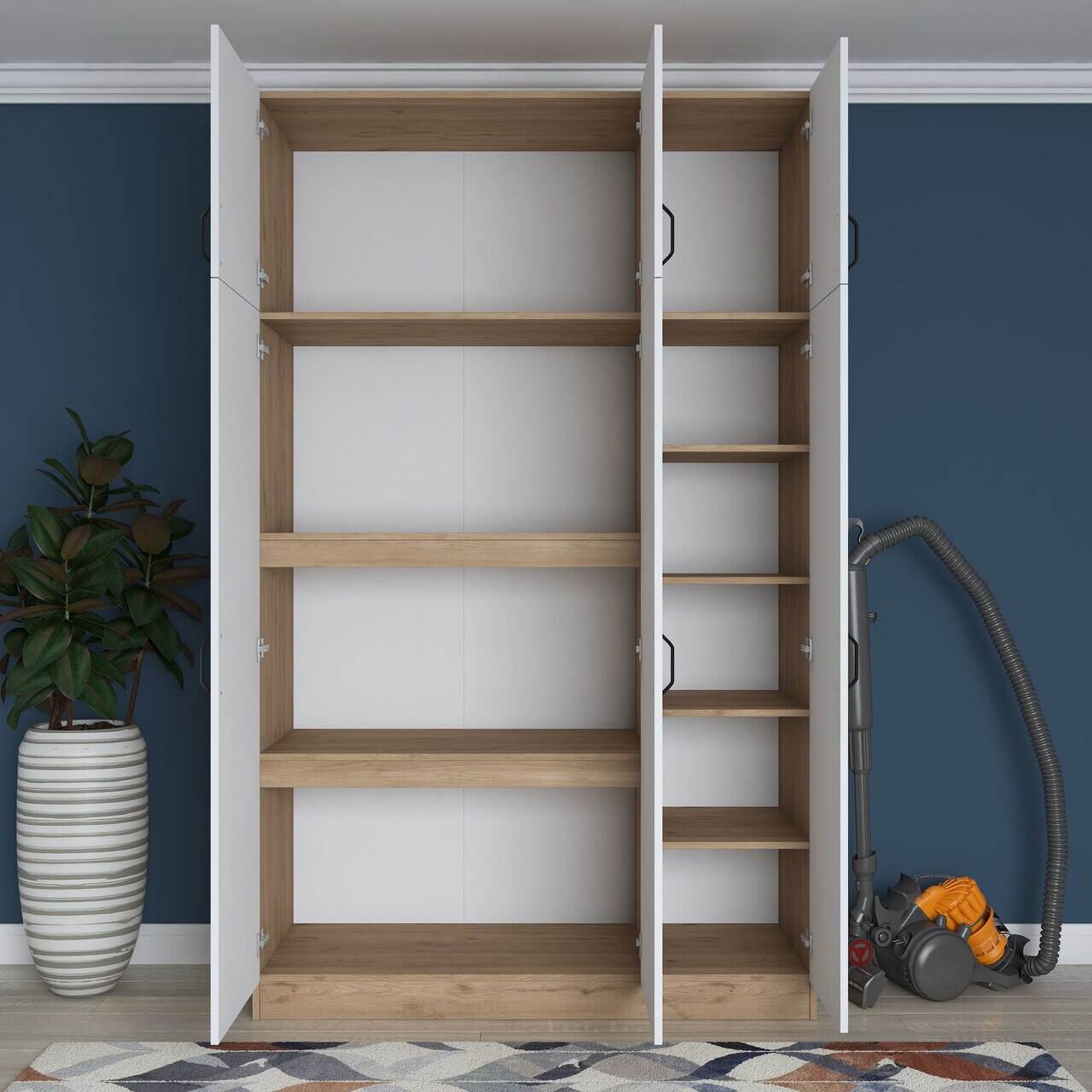 Dulap pentru haine, Hanah Home, BA104, 145x239x55 cm, PAL melaminat, Nuc/Alb - view 6