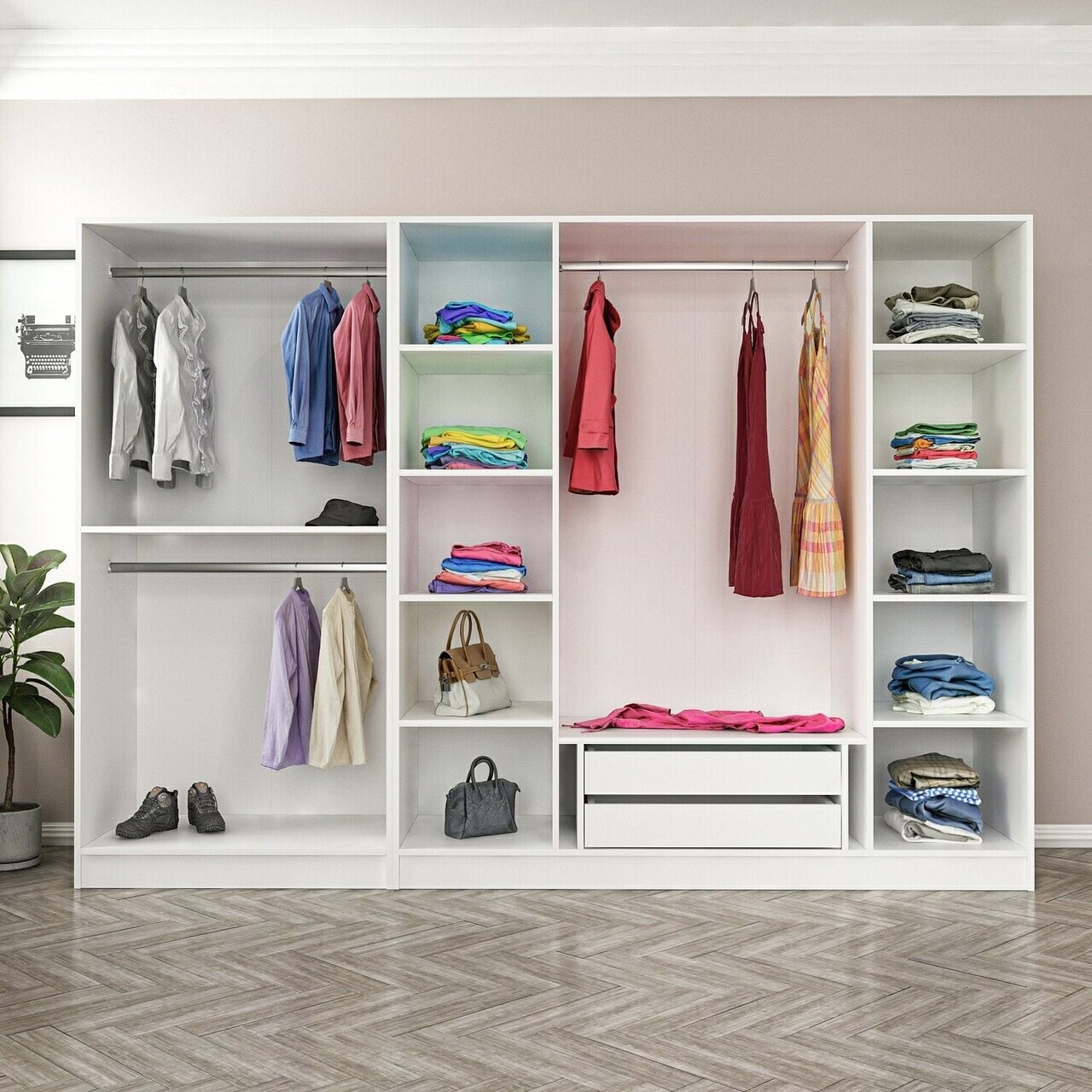 Dulap pentru haine, Hanah Home, Nisa, 270x210x52 cm, Alb — imaginea 6