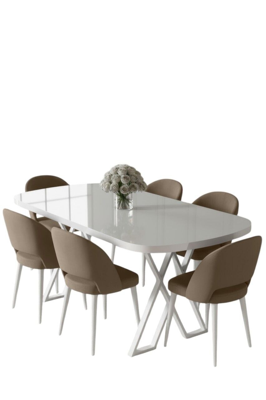 Set masa si scaune (7 piese), Hanah Home, Arvon, Alb / Cappuccino — imaginea 2