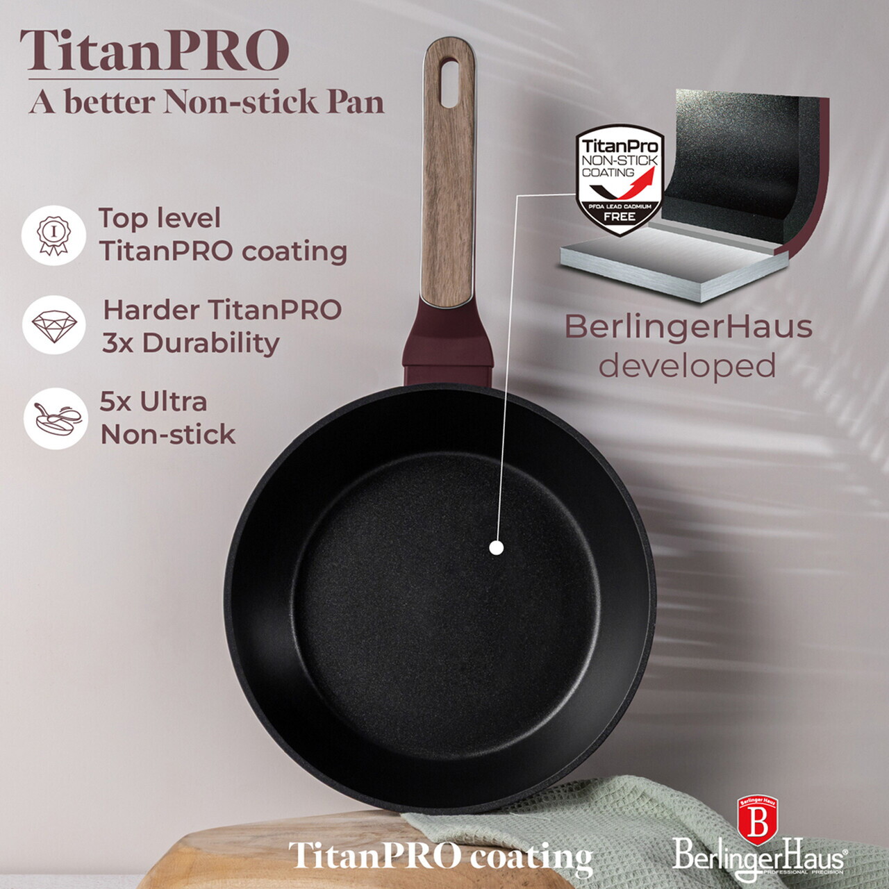 Tigaie adanca cu capac Berlinger Haus, Leonardo Nordic, 24 cm, 2.3 L, aluminiu forjat, visiniu mat - imagine 12