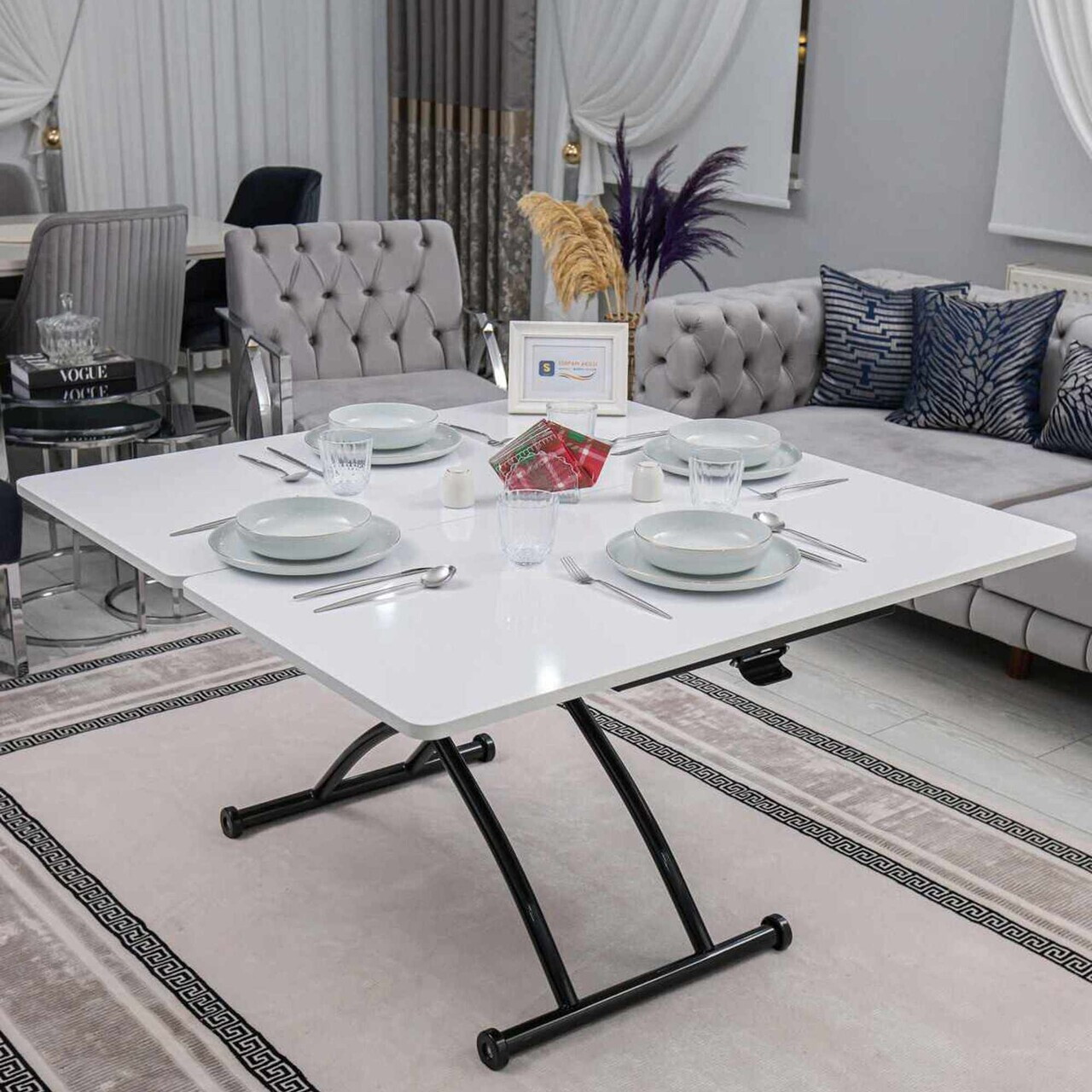 Masuta de cafea, Hanah Home, Juppo Ext, MDF, Alb/Negru — imaginea 3