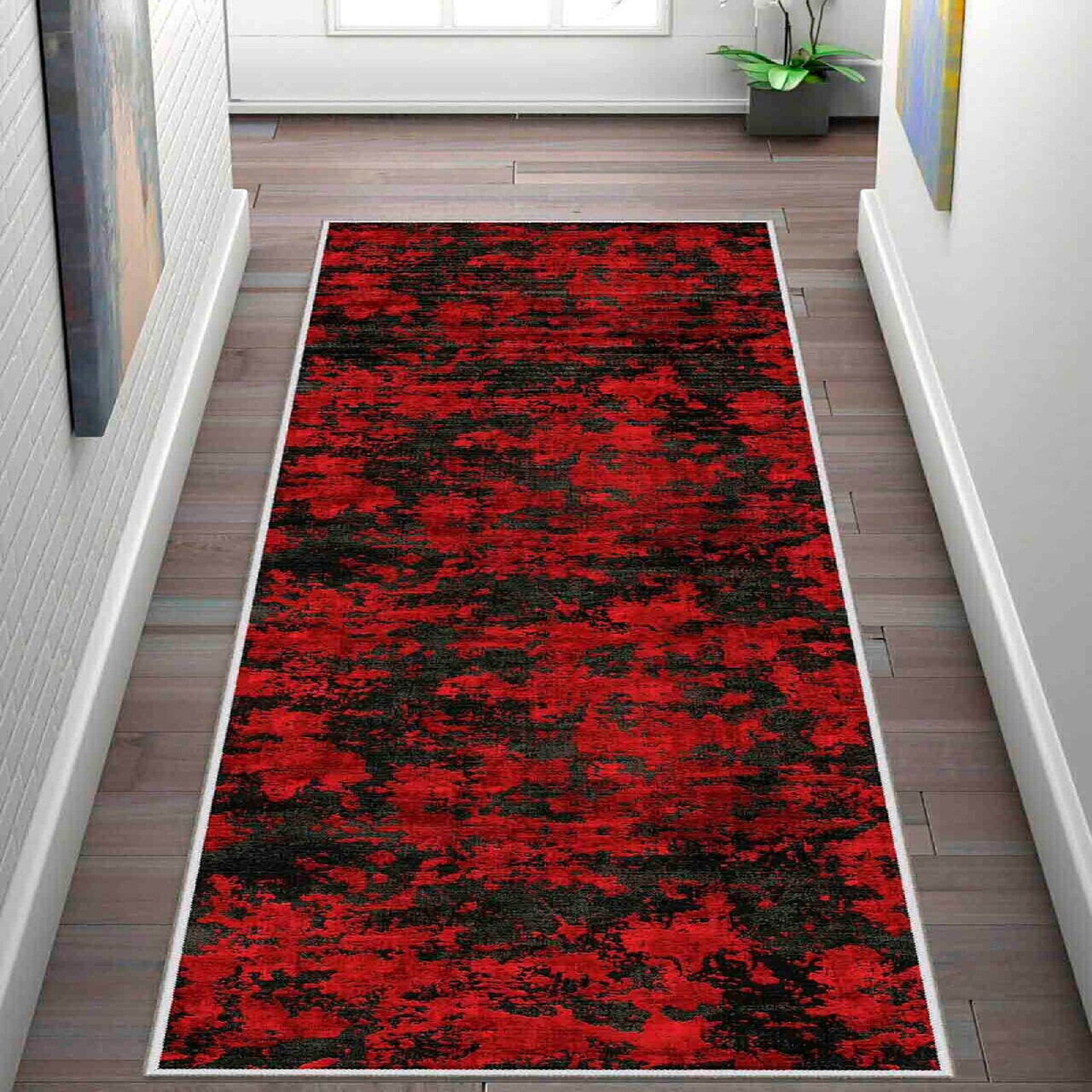 Covor Wooylk0100 80x400 cm Poliester Roșu/Negru