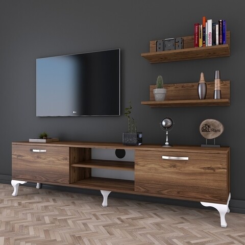 Comoda TV cu 2 rafturi de perete A4 – 182, Wren, 150 x 30 x 43.7 cm/50 x 15 x 13 cm, walnut mezoni.ro