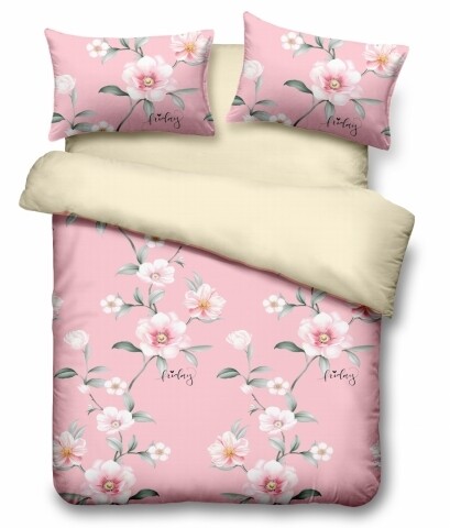Lenjerie de pat dubla joy, vanora, 4 piese, 220 x 240 cm, 100% microfibra, roz/bej