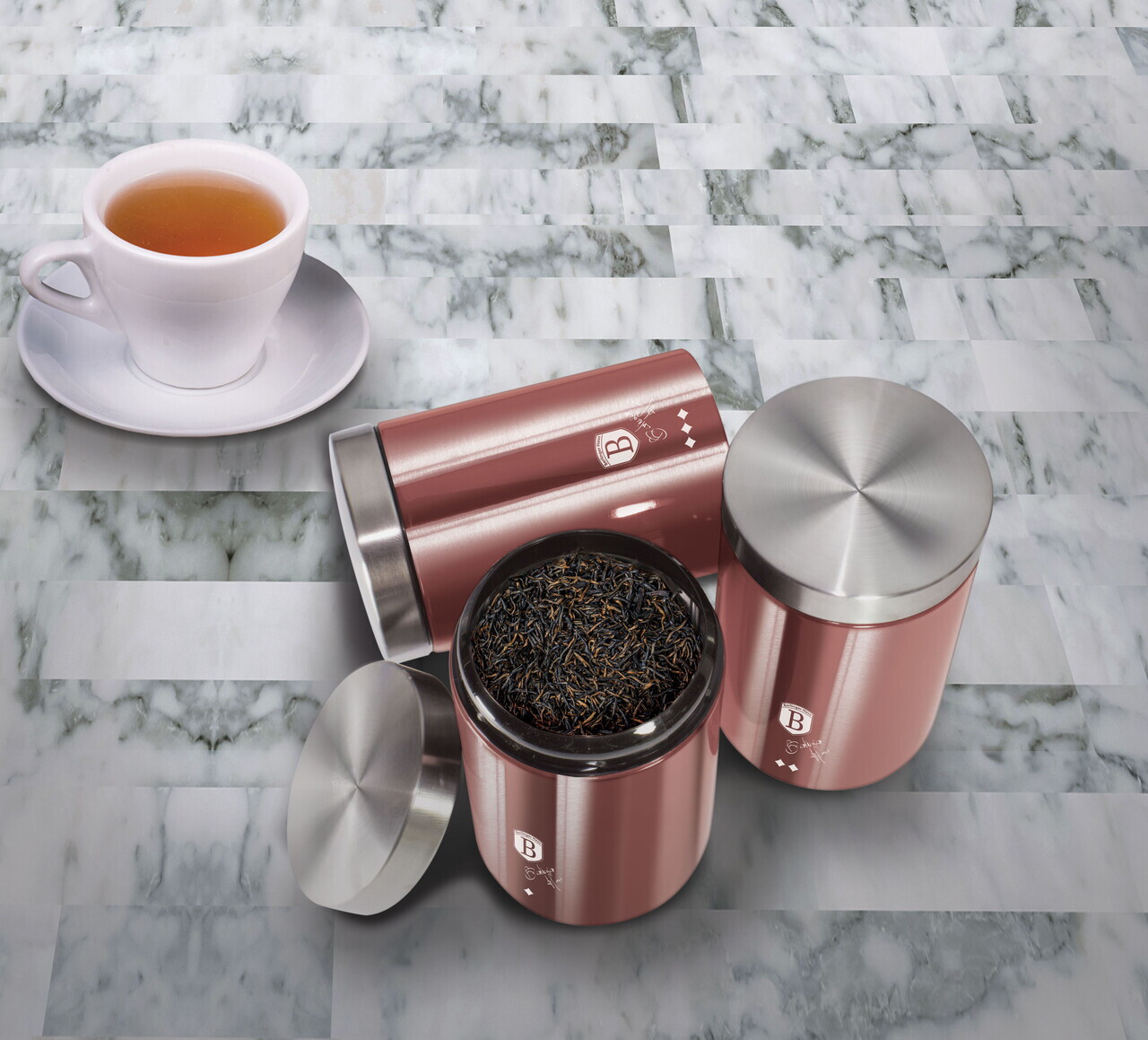 Set 3 recipiente depozitare Berlinger Haus, I-Rose, 11x17.8 cm, inox, roz/argintiu - imagine 3