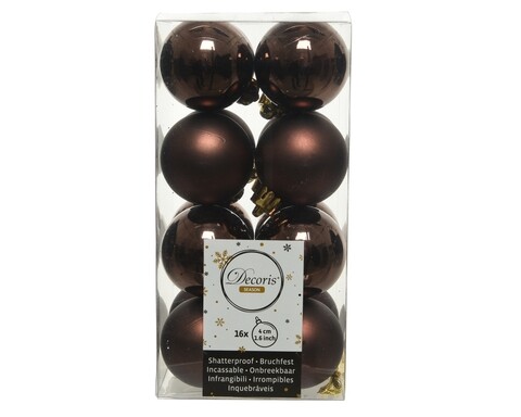 Cutie cu 16 globuri asortate Brown Mix, Decoris, Ø4 cm, plastic, maro inchis