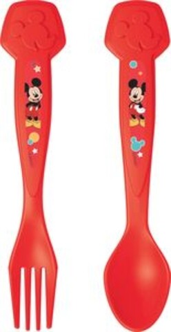 Poza Set tacamuri 2 piese pentru copii Mickey Mouse, Disney, plastic, rosu