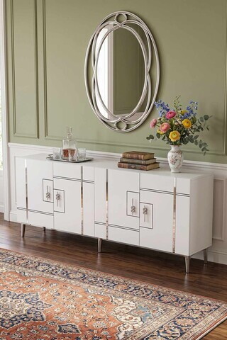 Consola, Hanah Home, Ilay 180, 180x75x32 cm, Alb / Argintiu