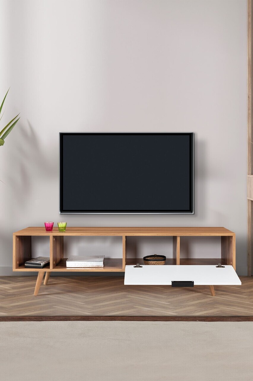 Comoda TV, Hanah Home, Venüs 3644, 160x46x35 cm, PAL, Nuc/Alb — imaginea 2