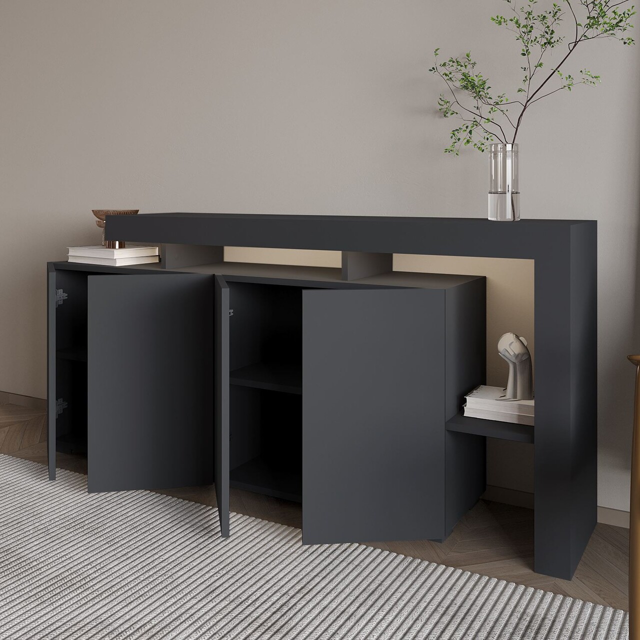 Consola, Hanah Home, Beliz, 170x80x35 cm, Antracit - view 3