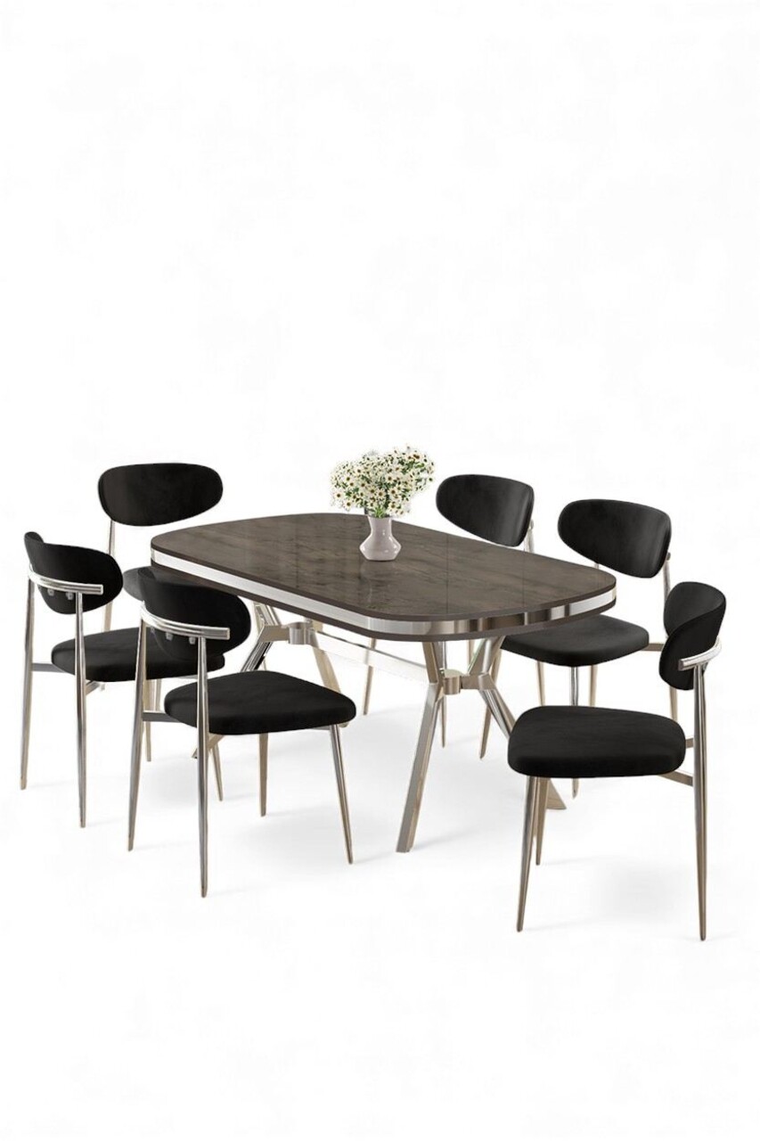 Set masă și scaune (7 piese), Hanah Home, Olya, Antracit / Crom / Negru - view 2