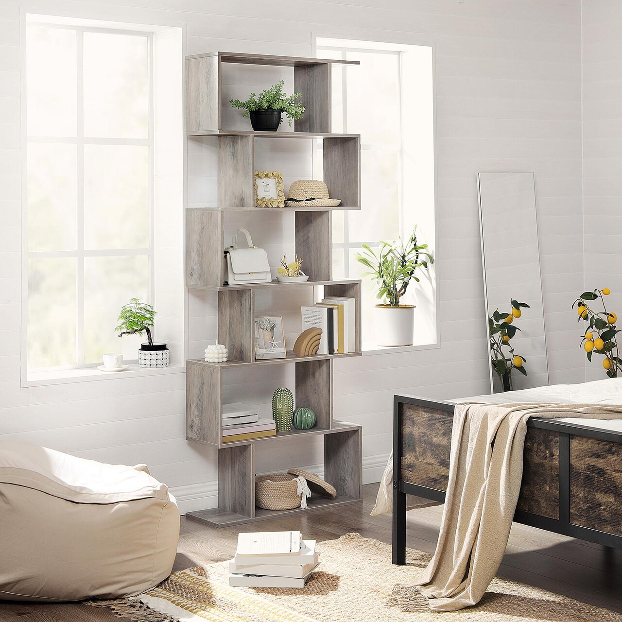 Biblioteca cu 6 rafturi, Vasagle, Cube Display, 70x24x190.5 cm, PAL, gri