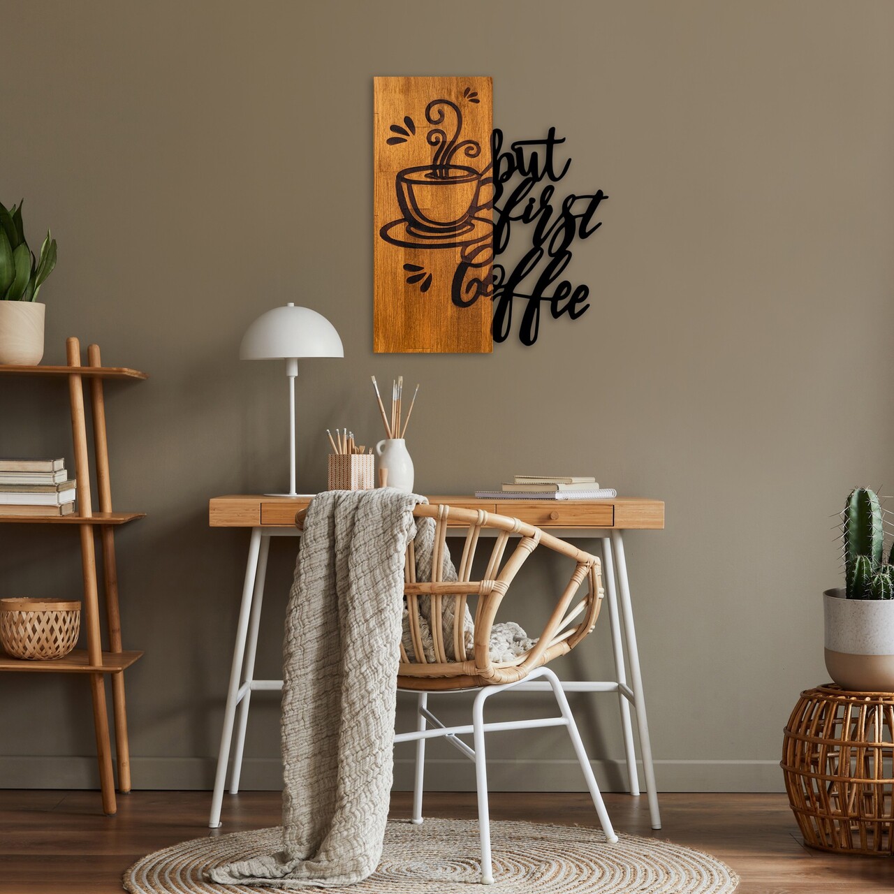 Decoratiune de perete, Coffee First, Lățime: 50 cm Înălțime: 58 cm Adâncime: 3 cm, Nuc / Negru - view 4