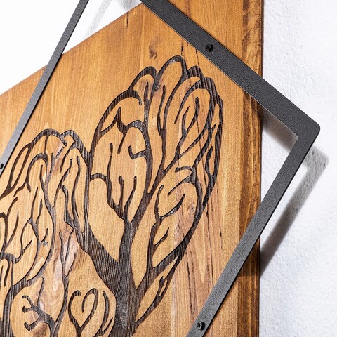 Decoratiune de perete, Tree Heart, 50% lemn/50% metal, Dimensiune: 54 x 54 cm, Nuc / Negru