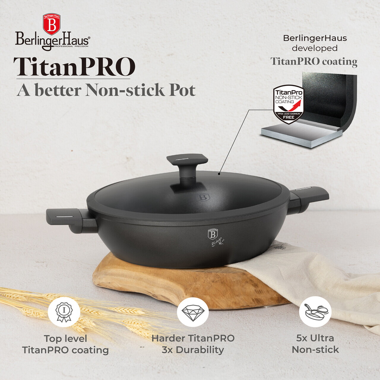 Oala cu capac Berlinger Haus, Anthracite, 30 cm, 4.5 L, aluminiu forjat, antracit mat - imagine 14