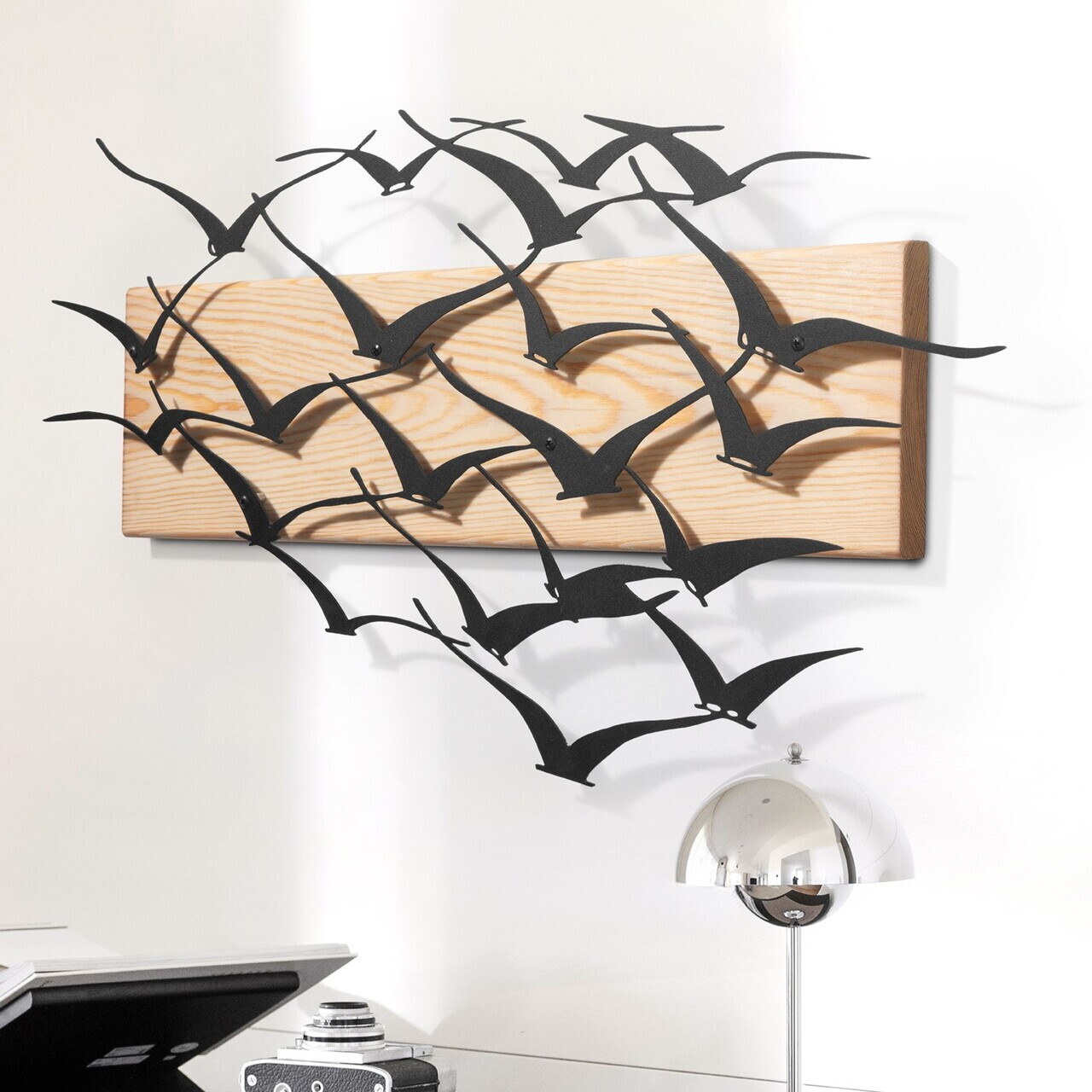 Decoratiune de perete, Ventus, Cadru: Lemn (Grosime: 2 cm), Natural/Negru