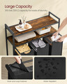 Cos de rufe cu 3 compartimente si 2 rafturi, Vasagle, 92.5x33x92 cm, 3x40 L, MDF/otel/tesatura Oxford, maro rustic/negru