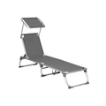 Sezlong pliabil cu parasolar, Songmics, 55x193x31 cm, max 150 kg, aluminiu/tesatura sintetica, gri