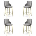 Set scaune  de bar 4 piese, Charlotte, Enox, Metal, Gri / Auriu