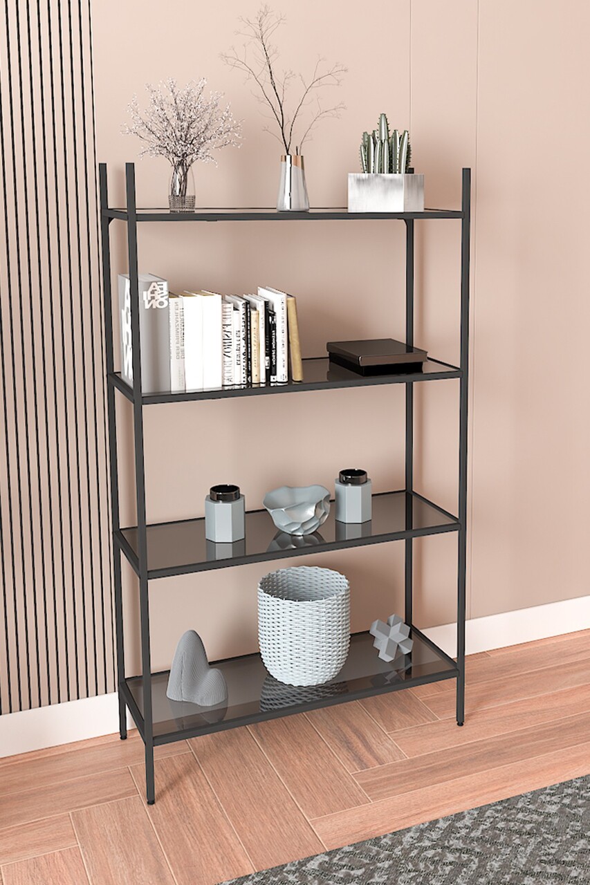 Corp biblioteca, Caliente, Marta, 80x126x30 cm, GEAM SECURIZAT, Negru - 1 | YEO