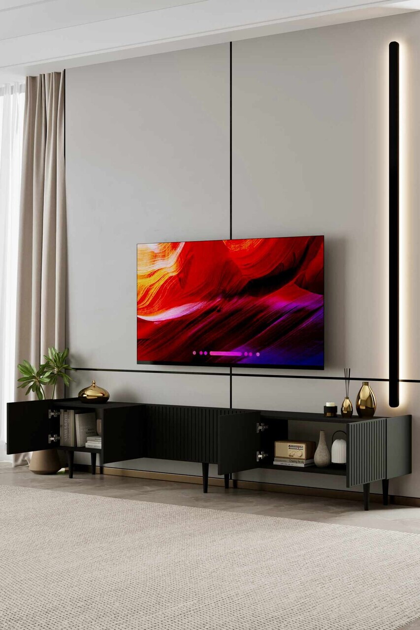 Comoda TV, Hanah Home, Capella 240, 240x50x29 cm, MDF, Negru - view 3