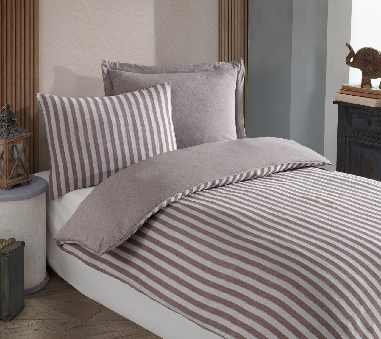 Lenjerie de pat pentru o persoana 2 piese, Road Potlu - Brown, EnLora Home, 70% bumbac/30% poliester