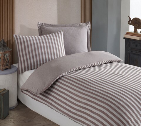 Lenjerie de pat pentru o persoana 2 piese, Road Potlu - Brown, EnLora Home, 70% bumbac/30% poliester